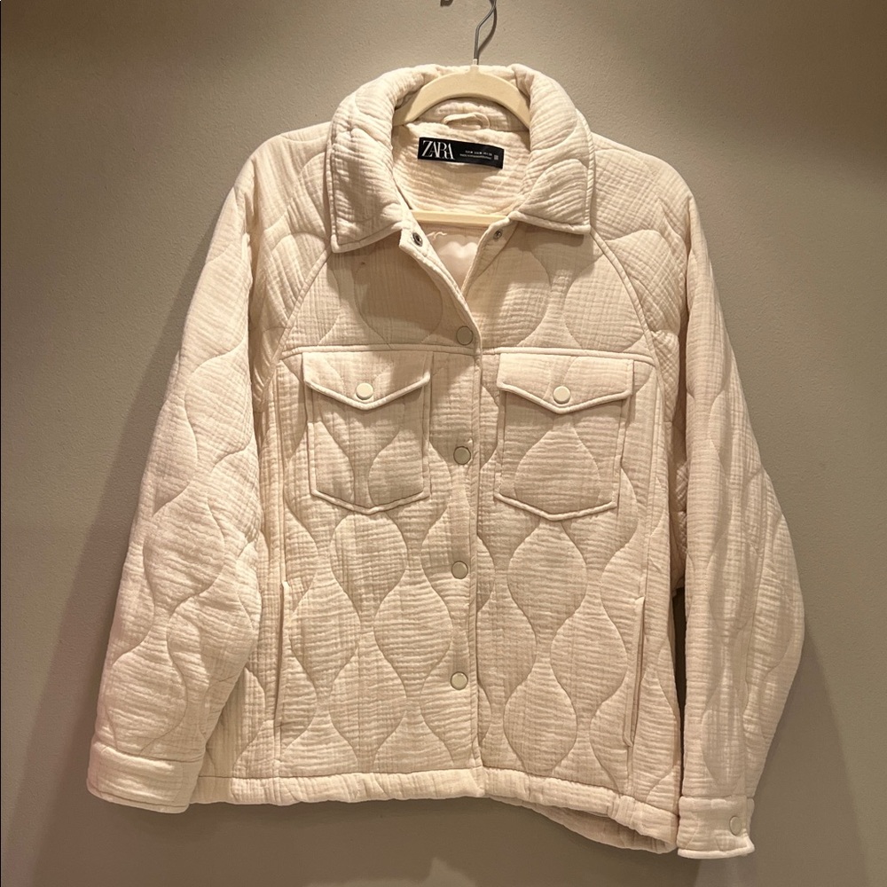 Zara Off-White Quilted Utility Jacket